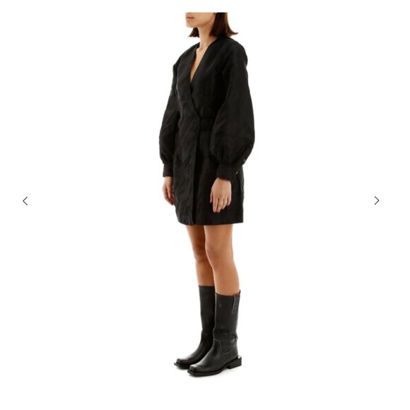 Ganni Jacquard Black Wrap Dress Black EU 34/US 2 - Picture 5 of 5
